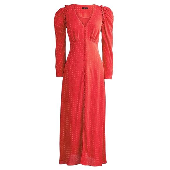 NWT J. CREW Women's PLUS Size 24 Holiday Red Drapey Puff Sleeve Dress Pin Dot - Picture 16 of 16